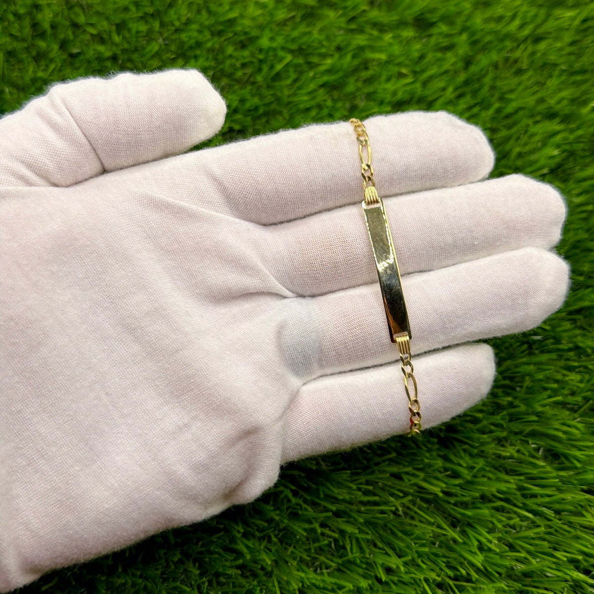 10K Gold Figaro ID Name Bracelet