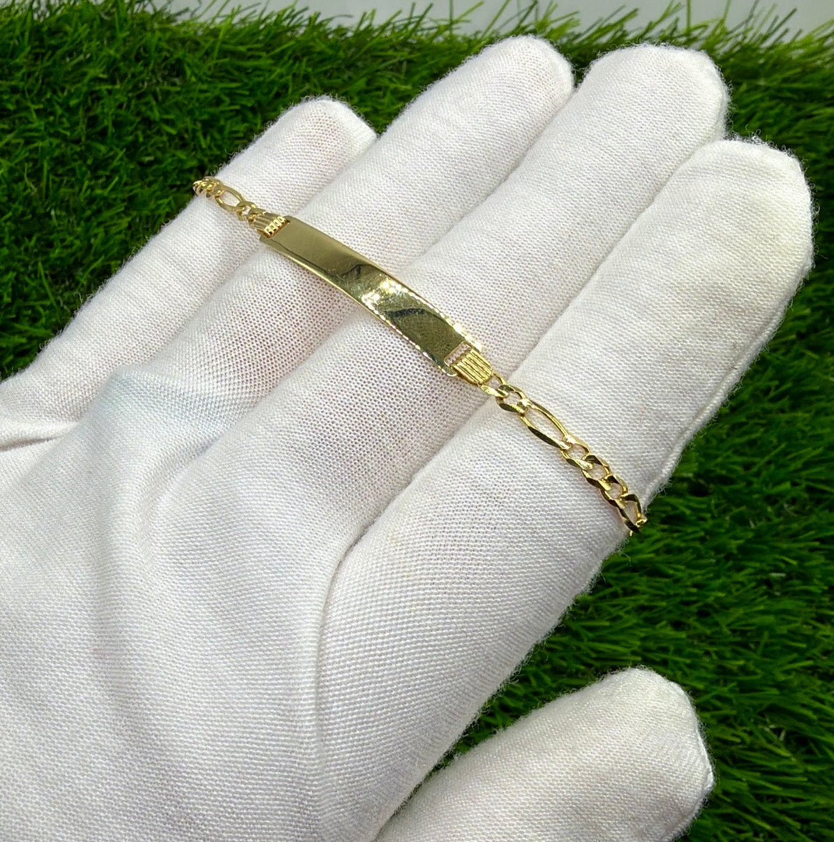 10K Gold Figaro ID Name Bracelet
