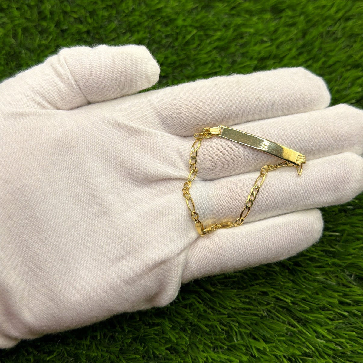 10K Gold Figaro ID Name Bracelet